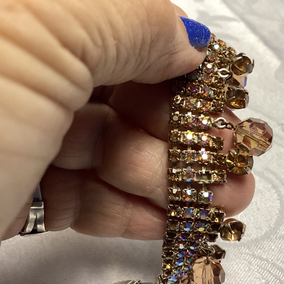 RHINESTONE AMBER COLORED RARE VINTAGE BRACELET - Picture 5 of 11